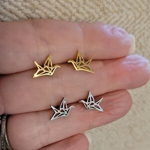 Origami Crane Bird Stud Earrings, Choice Of Color